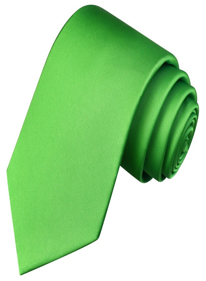 Branduce Lime Green Tie Solid Satin Ties for Men Silk Blend Necktie for Wedding Business (TA11-20) - Image 1